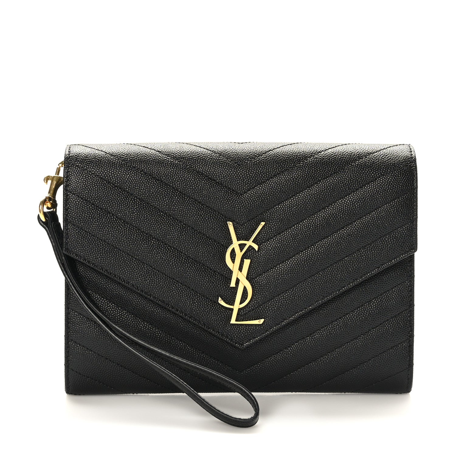 Saint Laurent Grain De Poudre Matelasse Chevron Monogram Envelope Clutch Black 1 of 9