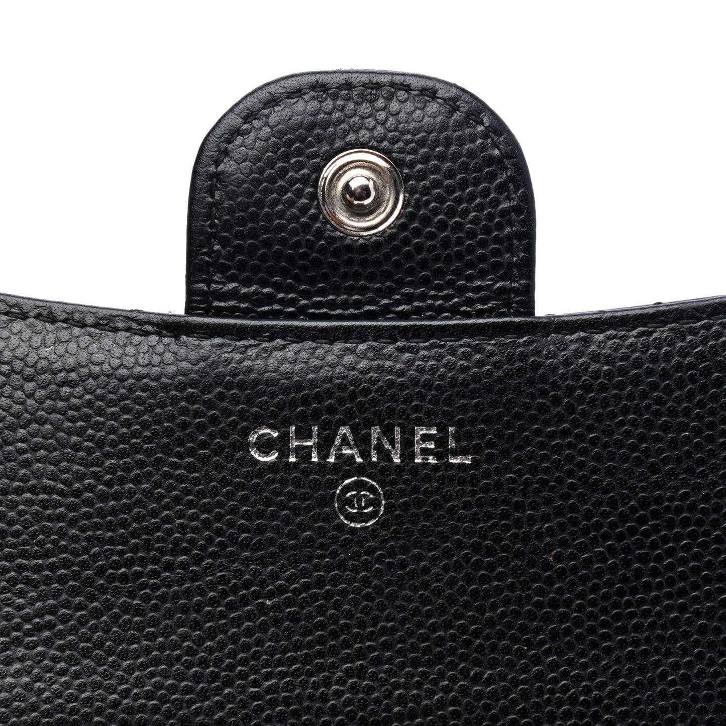 Caviar Chevron Quilted Compact Flap Wallet Black