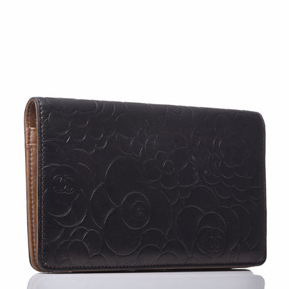 Chanel Metallic Lambskin Camellia Embossed Yen Wallet Brown 3 of 12