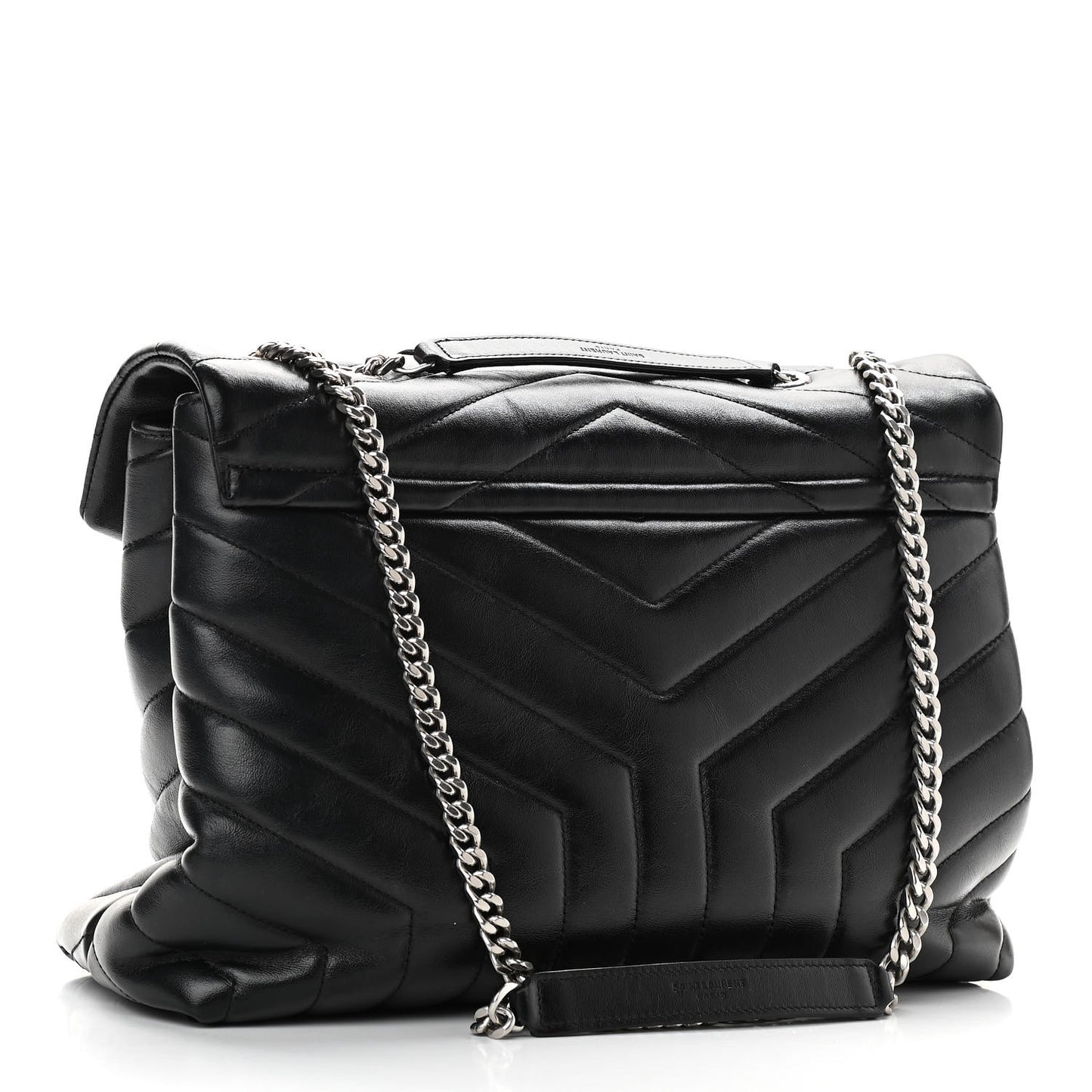 Calfskin Y Quilted Monogram Medium Loulou Chain Satchel Black