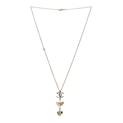 Chanel Pearl CC Double Heart Drop Necklace Pearly White Gold 3 of 5