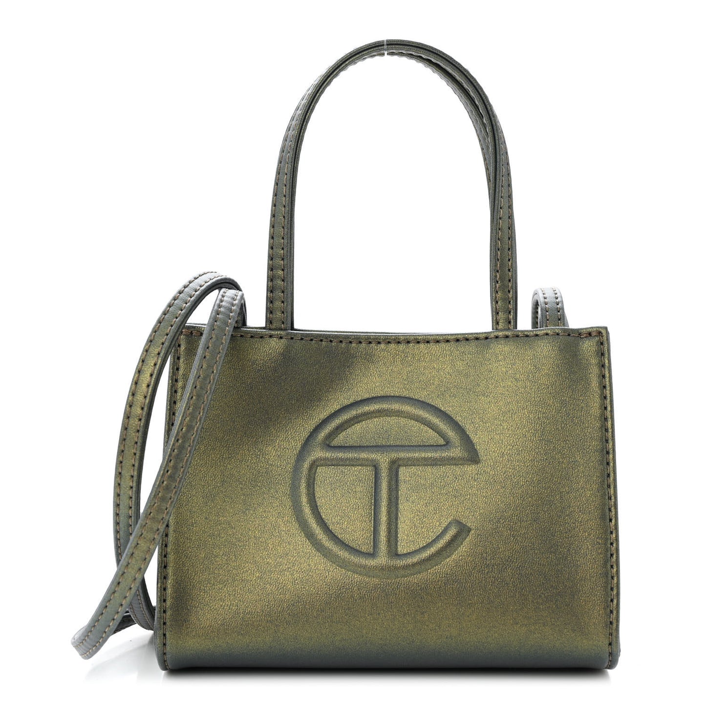 Metallic Vegan Leather Small Shopping Bag Acid