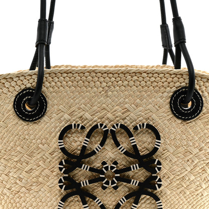 Loewe Calfskin Raffia Paulas Ibiza Small Anagram Basket Tote Bag Natural Black 8 of 11