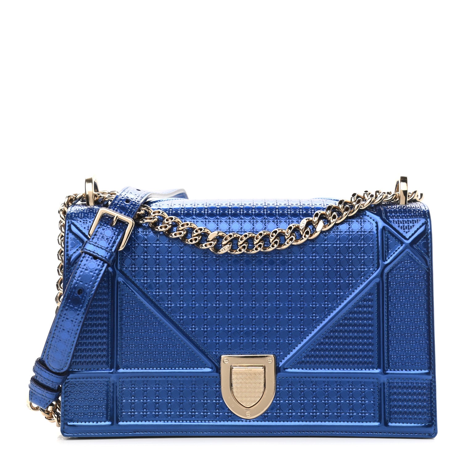 Christian Dior Metallic Patent Micro-Cannage Medium Diorama Flap Bag Blue 1 of 8