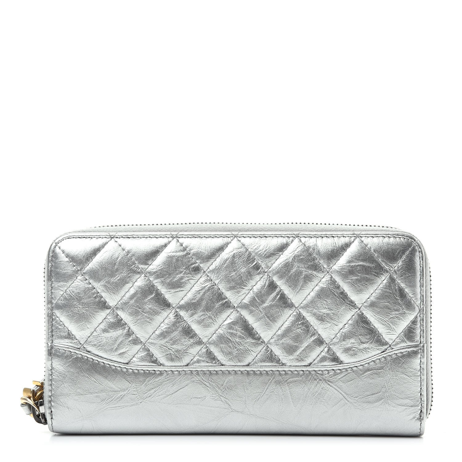 Chanel Metallic Aged Calfskin Quilted Large Gabrielle Zip Around Wallet Silver 1 of 9