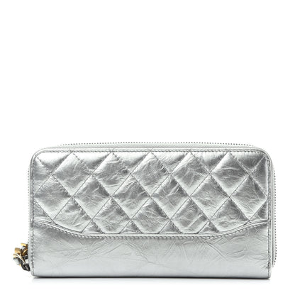 Chanel Metallic Aged Calfskin Quilted Large Gabrielle Zip Around Wallet Silver 1 of 9
