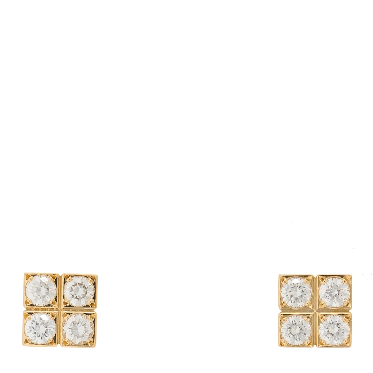 18K Yellow Gold Diamond Square Stud Earrings