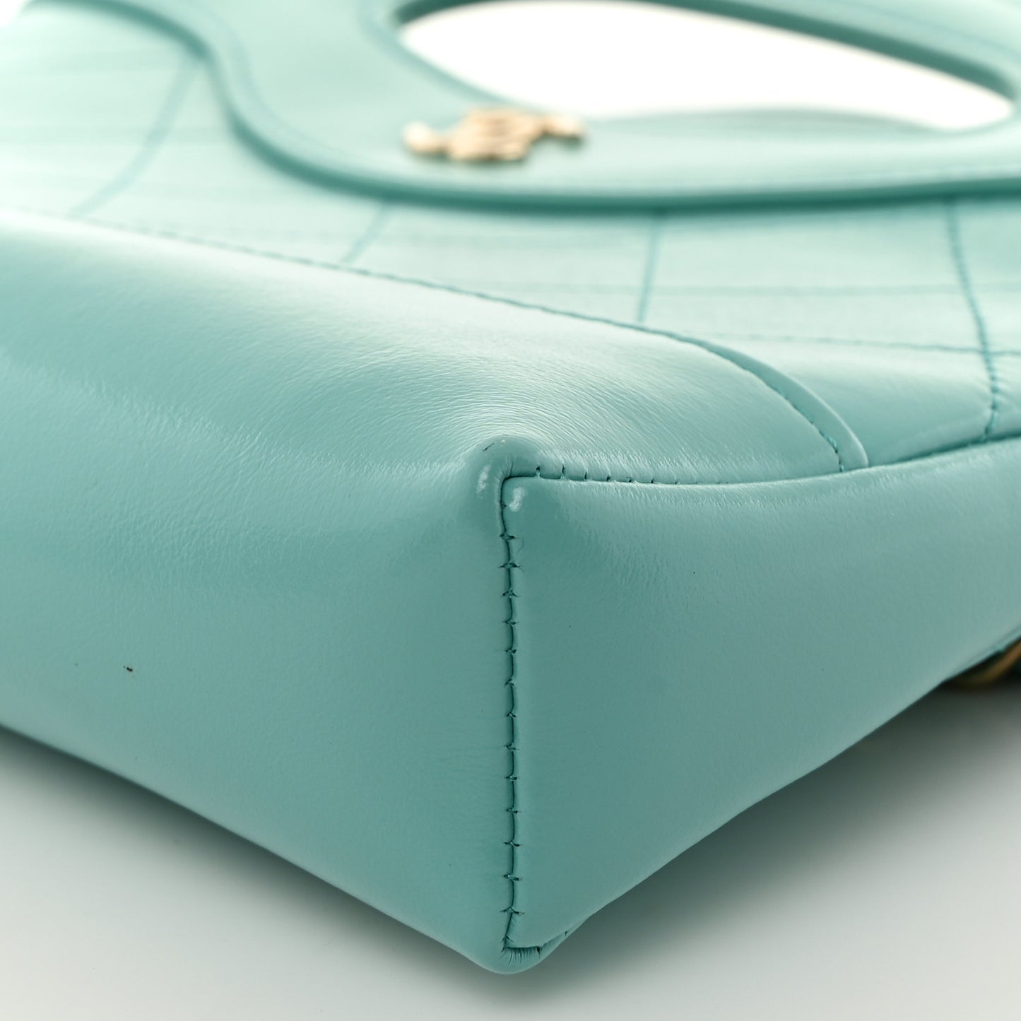 Shiny Crumpled Calfskin Quilted Nano 31 Shopping Bag Turquoise