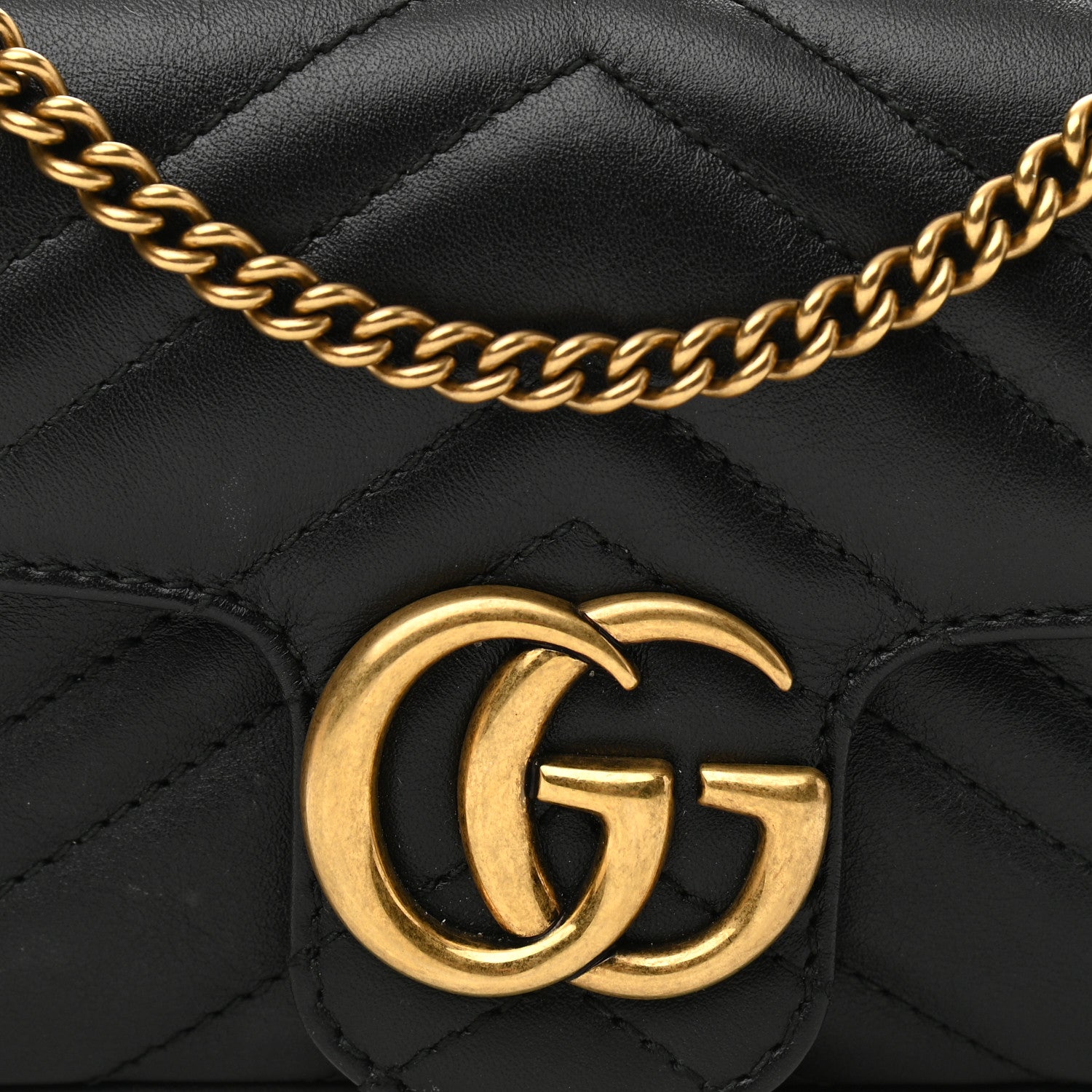 Gucci Calfskin Matelasse Super Mini GG Marmont Shoulder Bag Black 8 of 14