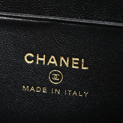 Chanel Suede Calfskin Shiny Lambskin Stitched Top Handle Slim Vanity Case With Chain Beige Black 6 of 11