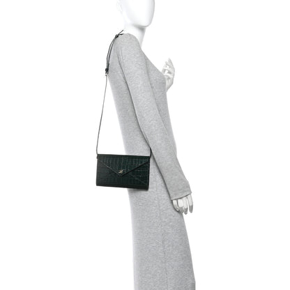 Chanel Calfskin Crocodile Embossed Envelope Clutch With Chain Emerald 2 of 10