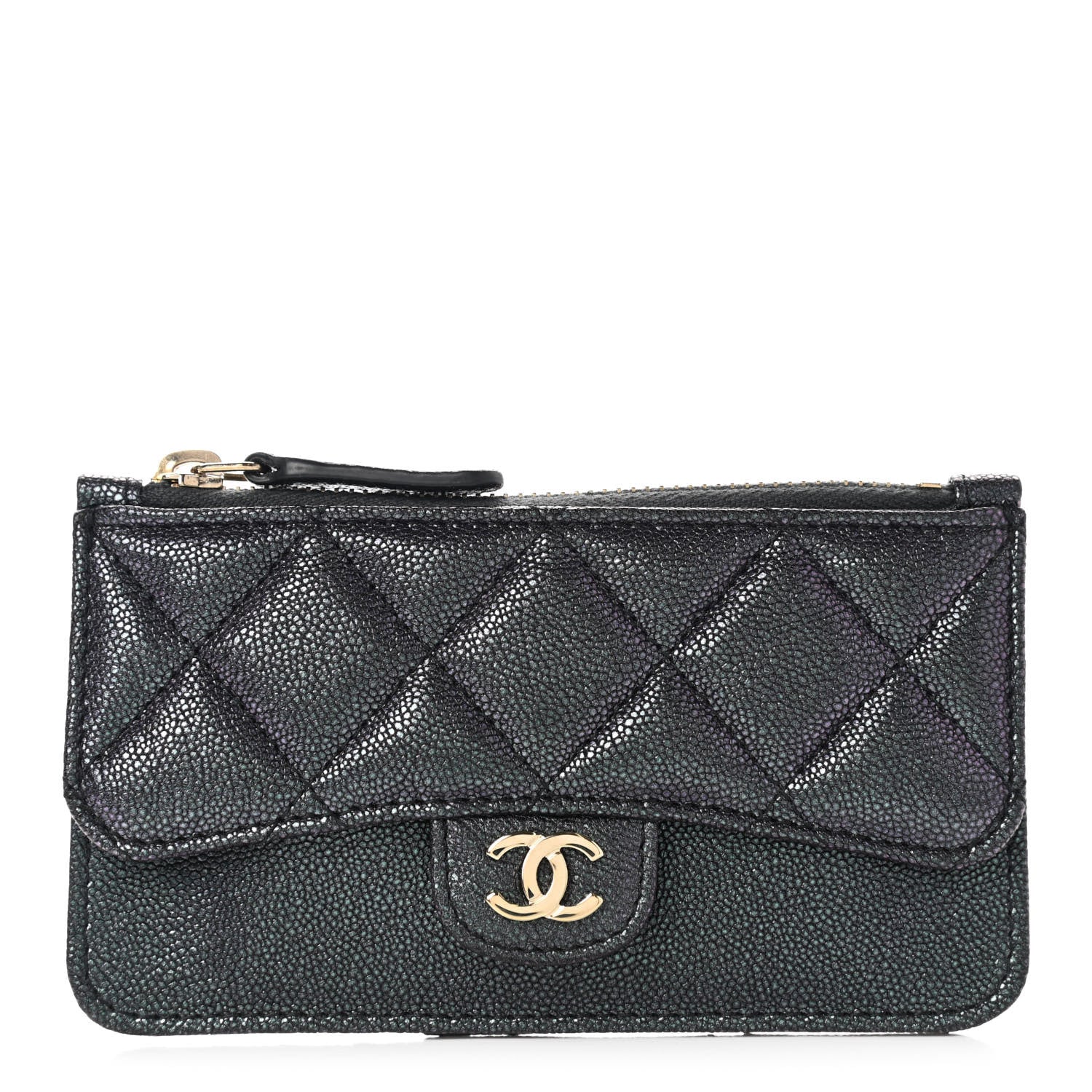 Chanel Iridescent Caviar Quilted Flap Zip Card Holder Black 1 of 7