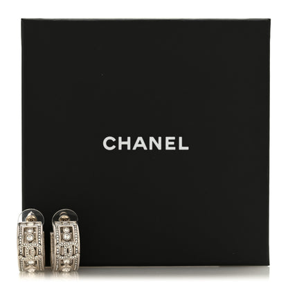 Chanel Metal Crystal CC Hoop Earrings Silver 5 of 5