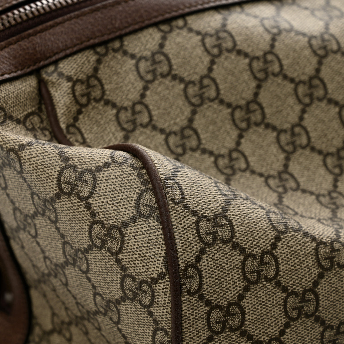 GG Supreme Monogram Textured Dollar Calfskin Web Large Savoy Duffle Bag Beige Ebony New Acero