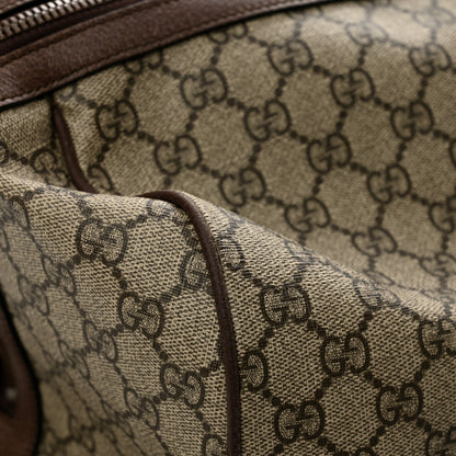 Gucci GG Supreme Monogram Textured Dollar Calfskin Web Large Savoy Duffle Bag Beige Ebony New Acero 12 of 12