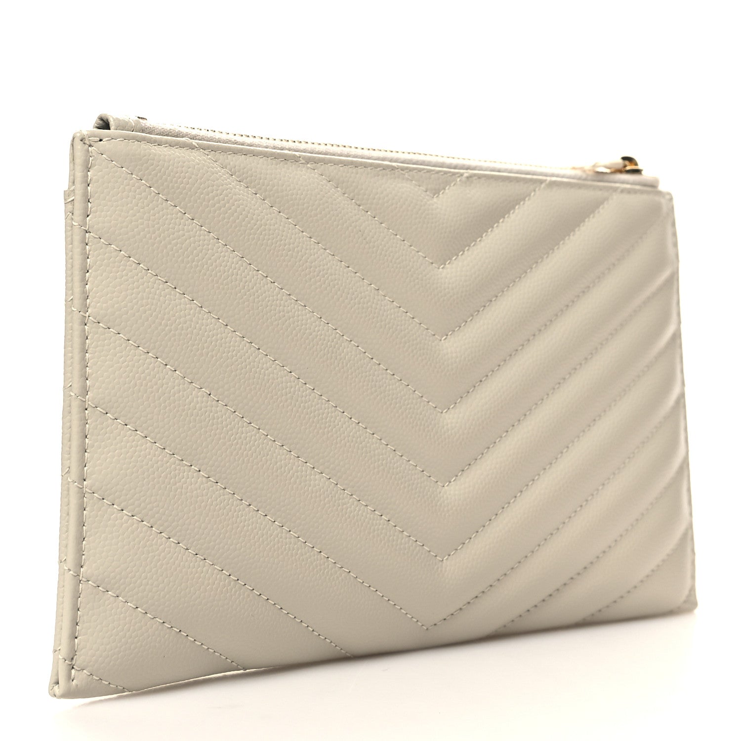 Saint Laurent Grain De Poudre Chevron Monogram Bill Pouch Blanc Vintage 3 of 11
