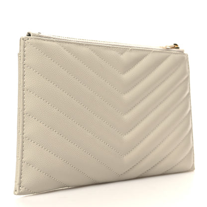 Saint Laurent Grain De Poudre Chevron Monogram Bill Pouch Blanc Vintage 3 of 11
