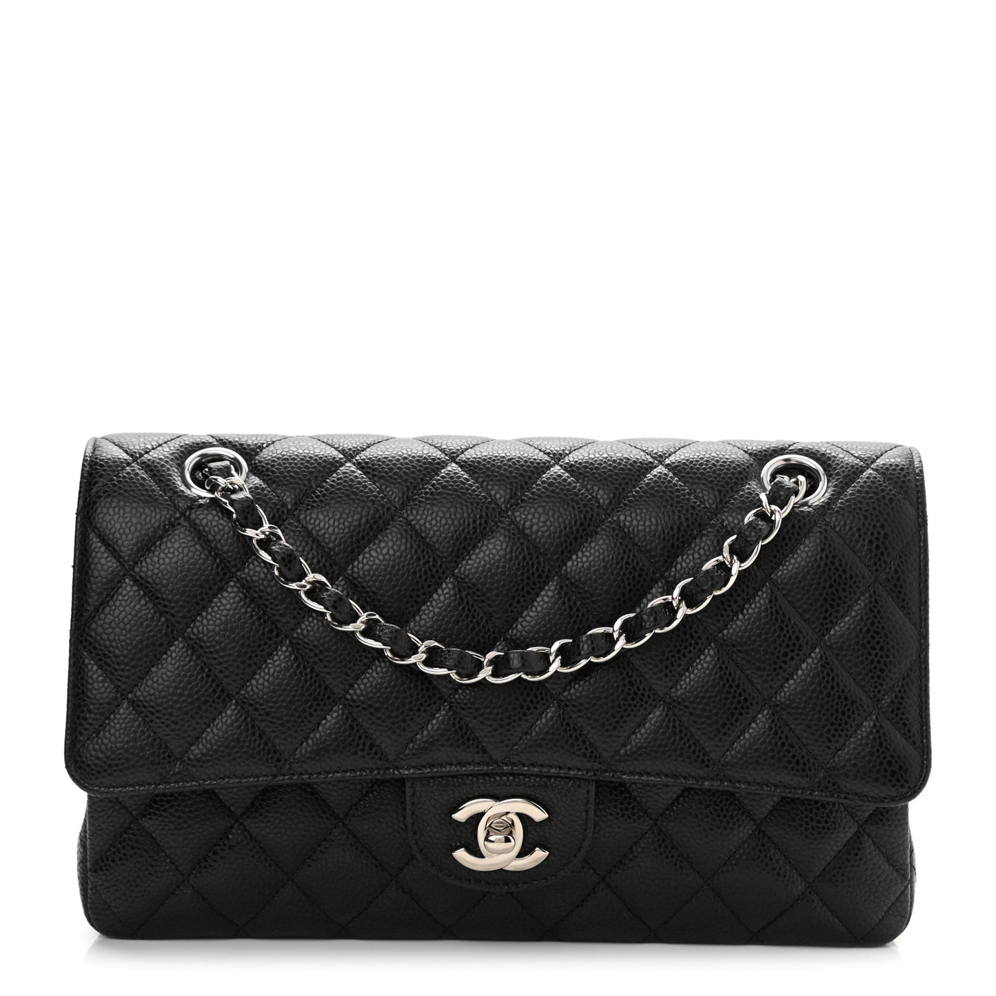 Caviar Quilted Medium Double Flap Black