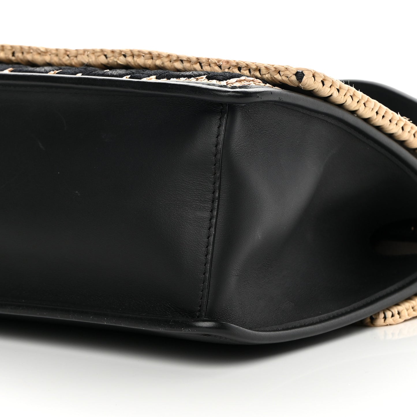 Vitello Century Raffia Snakeskin F is Fendi FF Woven Embroidered Kan I Shoulder Bag Black Natural
