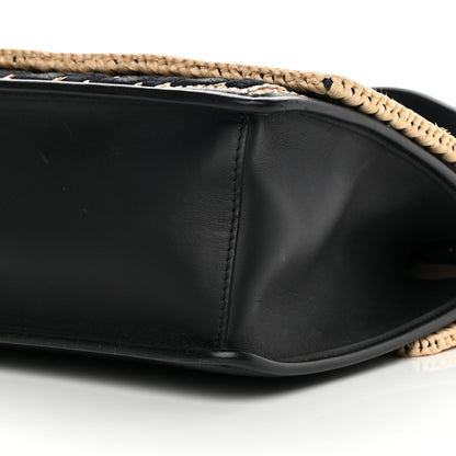 Fendi Vitello Century Raffia Snakeskin F is Fendi FF Woven Embroidered Kan I Shoulder Bag Black Natural 10 of 14
