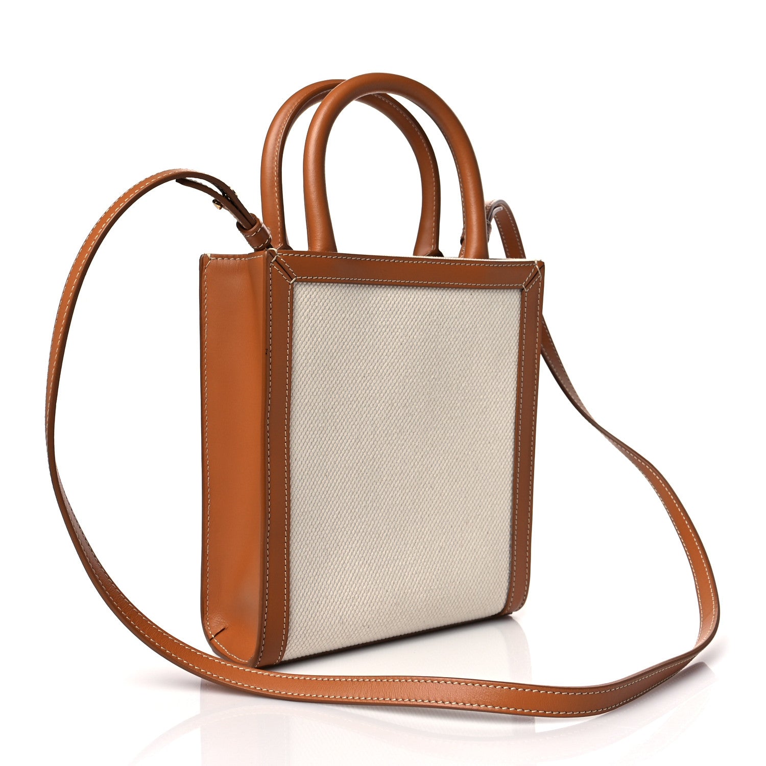 Celine Canvas Calfskin Mini Vertical Cabas Natural Tan 2 of 8
