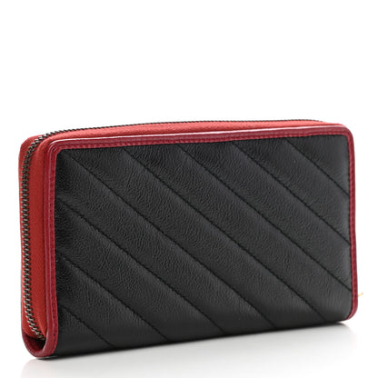 Gucci Vintage Effect Calfskin Matelasse Diagonal Torchon GG Marmont Zip Around Wallet Black Romantic Cherry 3 of 8