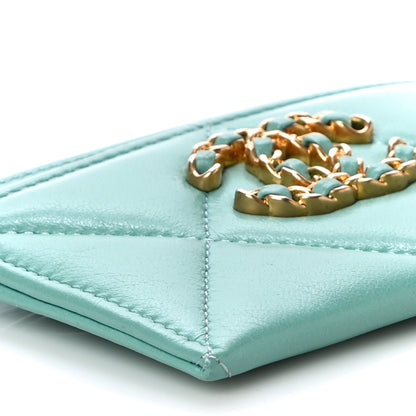 Chanel Shiny Goatskin Quilted Chanel 19 Card Holder Turquoise 10 of 12