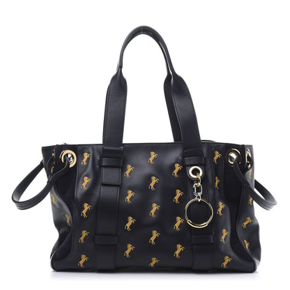 Chloe Smooth Calfskin Little Horses Embroidered Tao Zipped Tote Full Blue 1 of 12