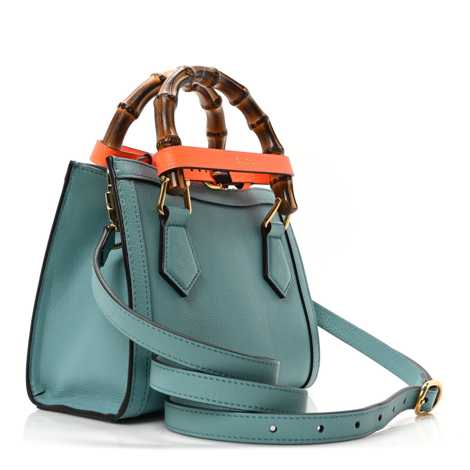 Gucci Textured Dollar Calfskin Web Mini Diana Tote Bag Dusty Azure