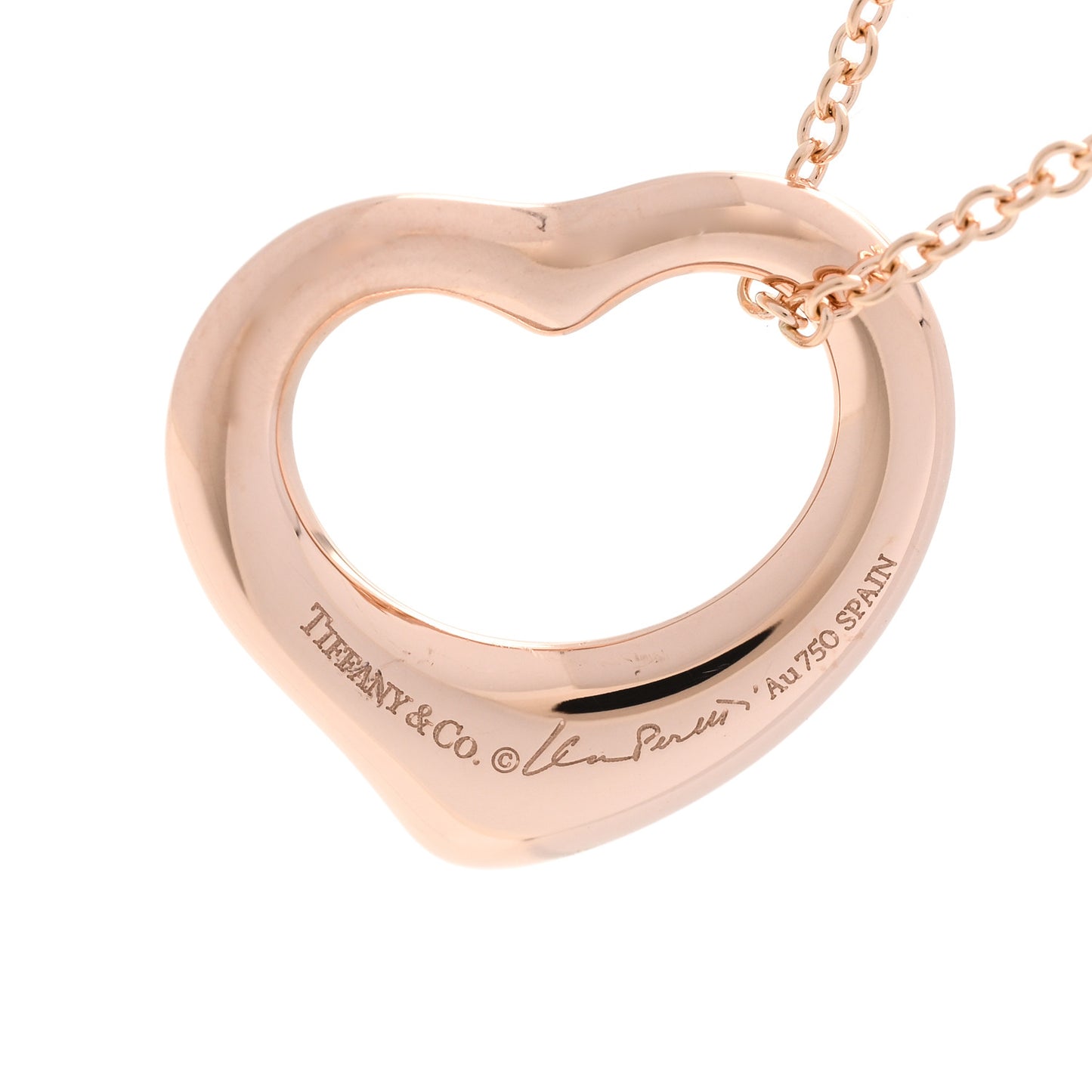 18K Rose Gold 16mm Elsa Peretti Open Heart Pendant Necklace