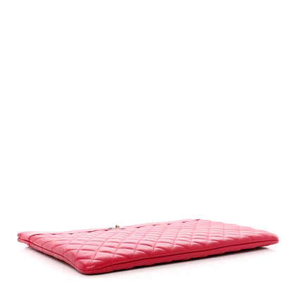 Chanel Sheepskin Quilted Large Vintage Mademoiselle Cosmetic Case Dark Pink 4 of 7