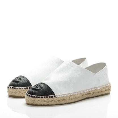 Chanel Grained Calfskin CC Espadrilles 40 White Black 3 of 9