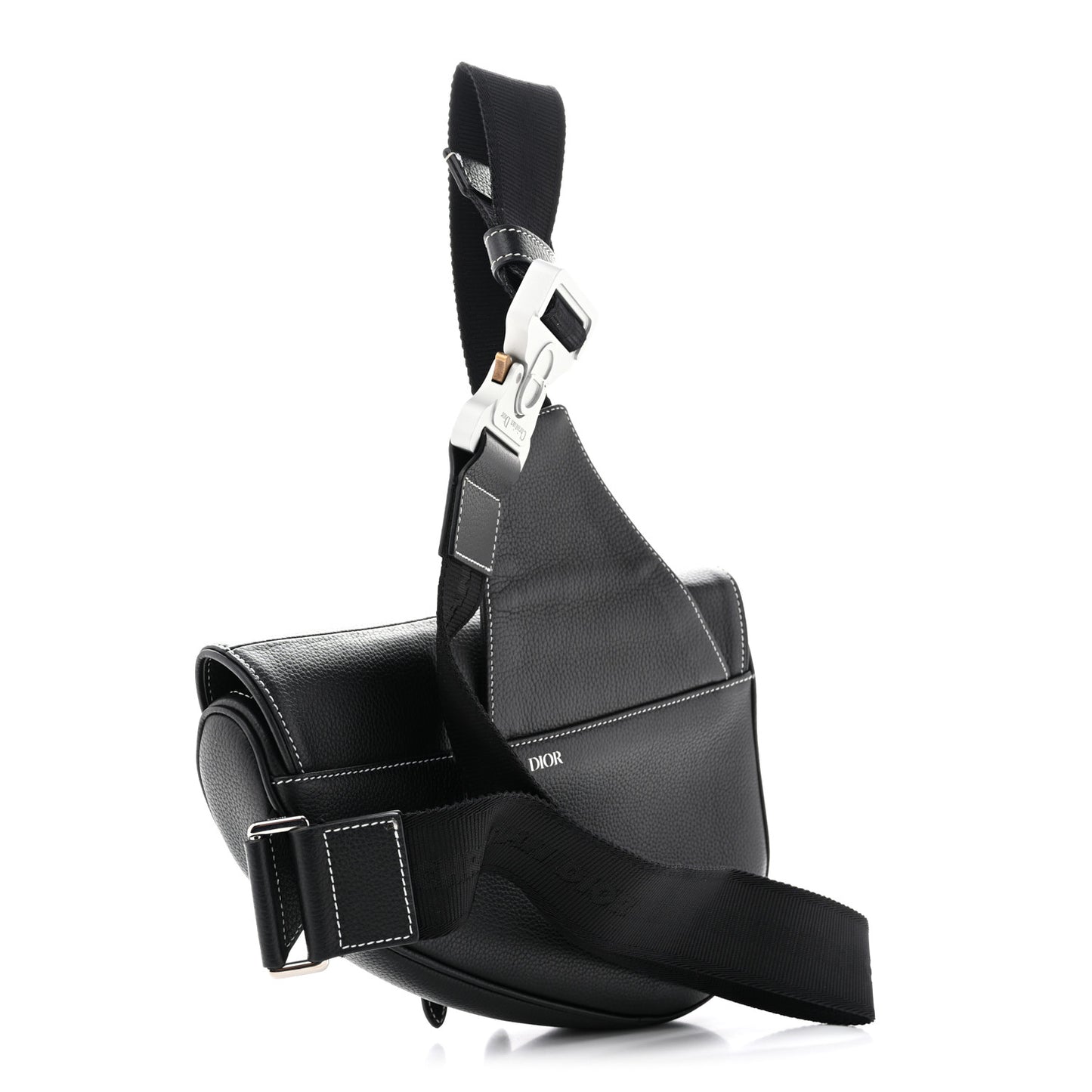 Grained Calfskin Mens Saddle Bag Black