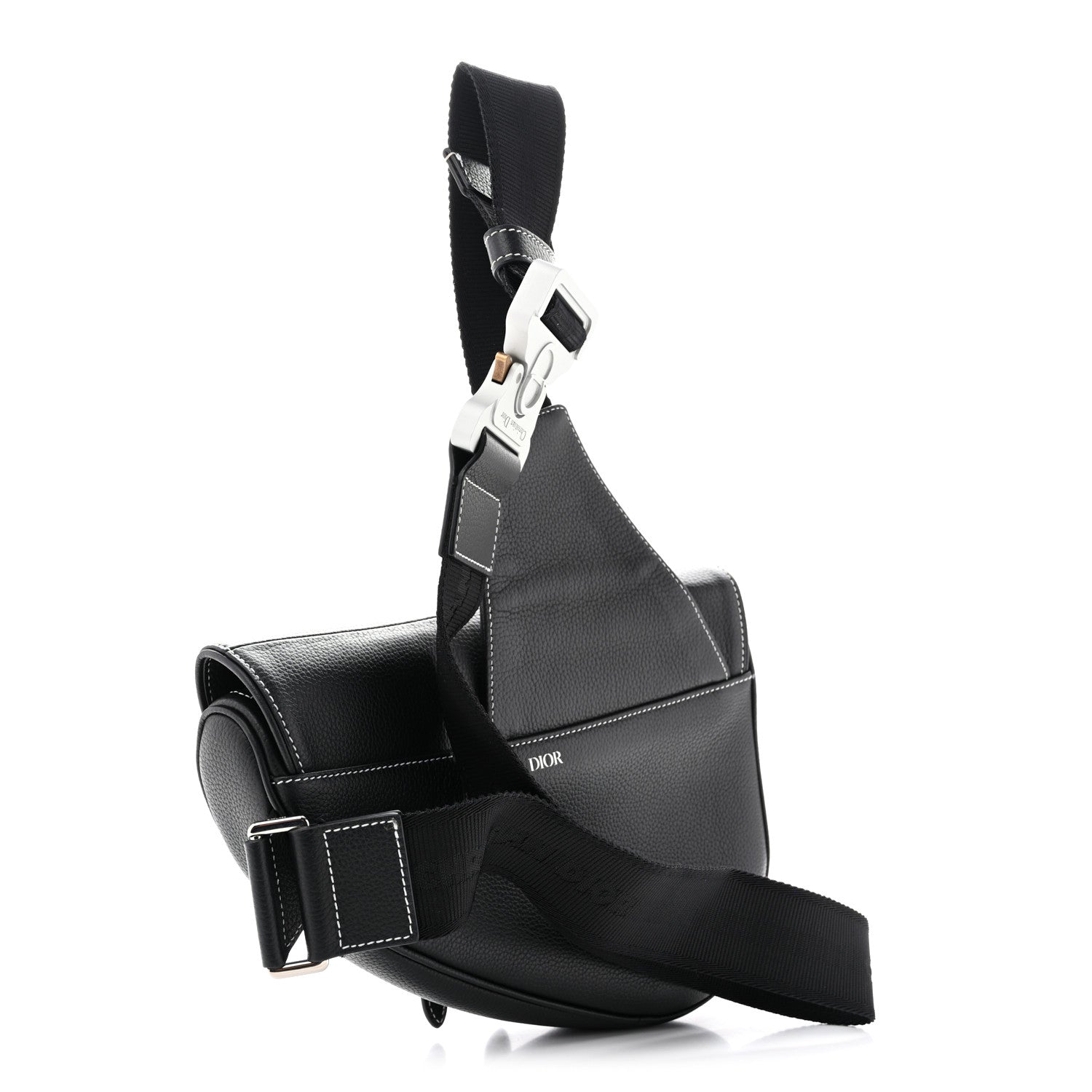 Christian Dior Grained Calfskin Mens Saddle Bag Black 2 of 10