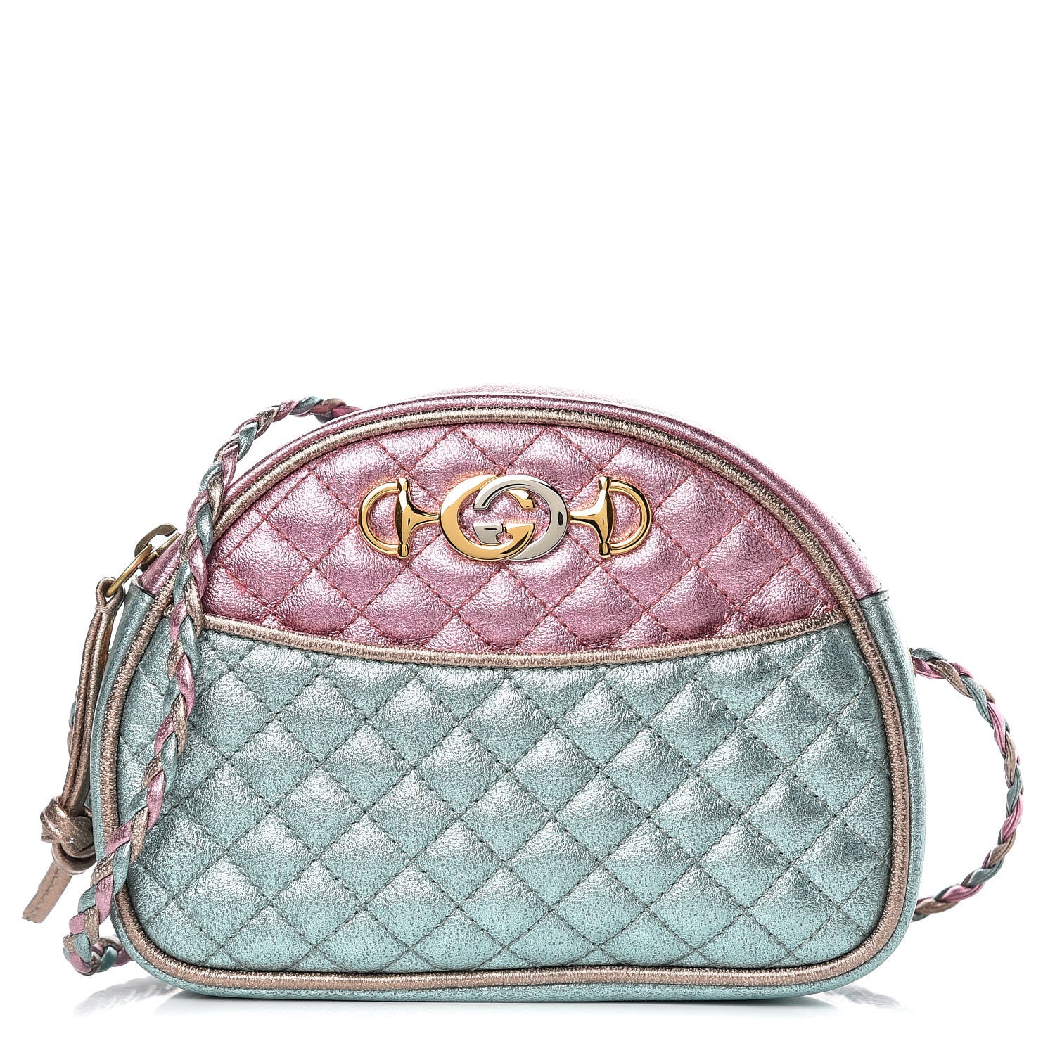 Gucci Laminated Nappa Trapuntata Mini Zumi Dome Shoulder Bag Rosa Lago Rame 1 of 8