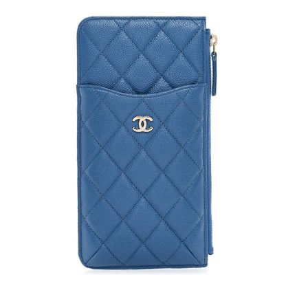 Chanel Caviar Quilted Classic Flat Wallet Pouch Blue 1 of 7