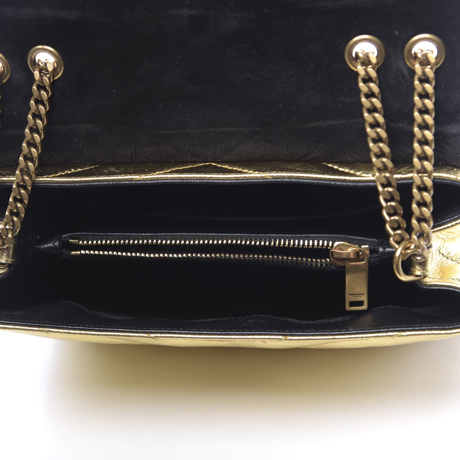 Saint Laurent Metallic Calfskin Y Quilted Small Loulou Monogram Chain Satchel Gold 5 of 12