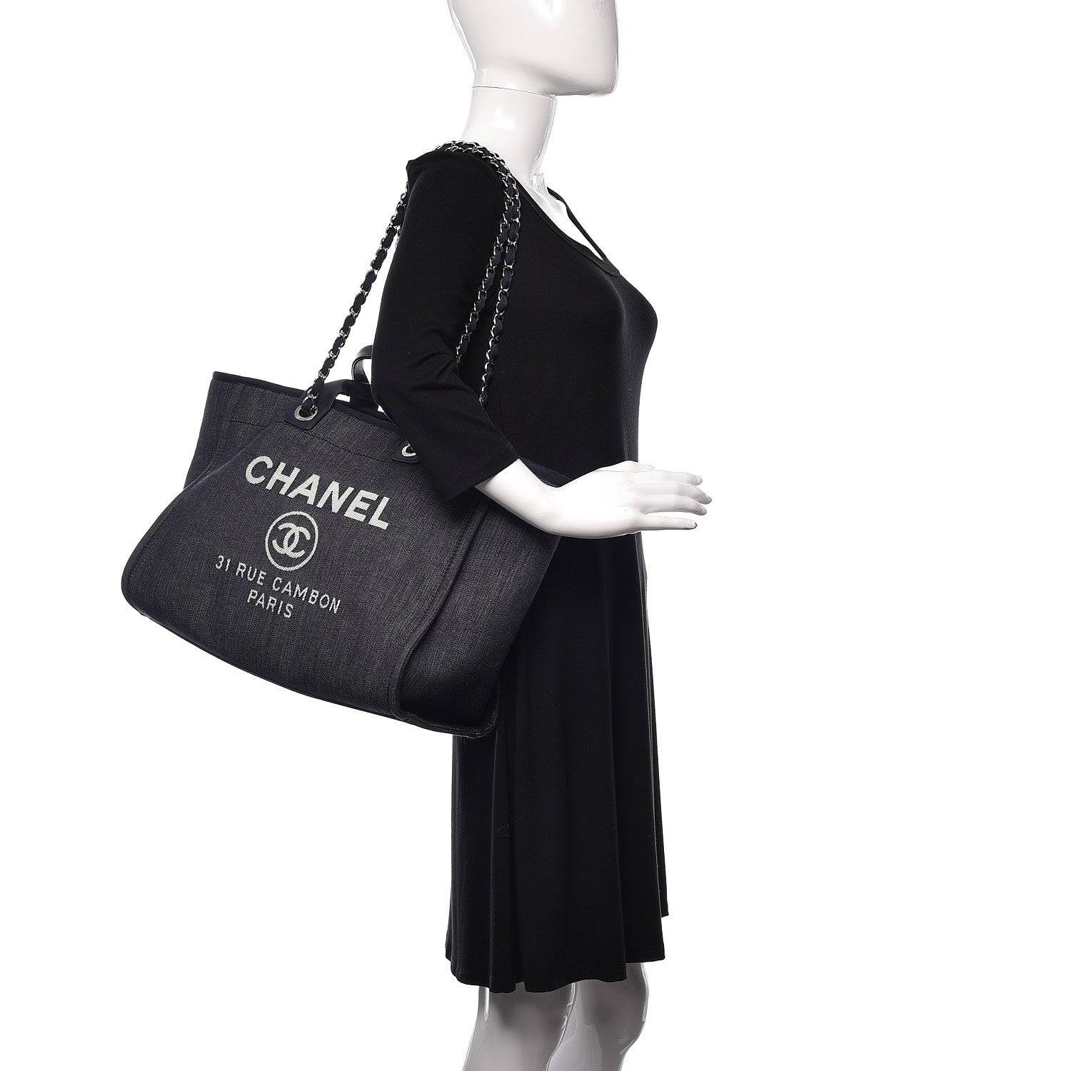 Chanel Denim Large Deauville Tote Dark Blue 2 of 11