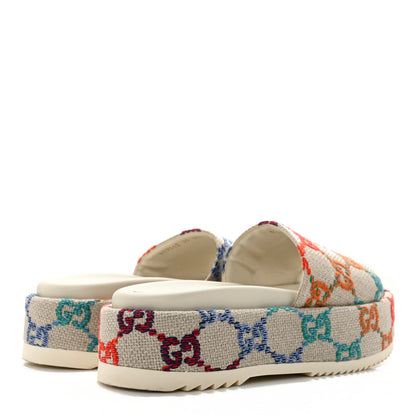 Gucci Linen Psychedelic Mini GG Monogram Angelina Platform 55mm Slide Sandals 37 Multicolor 4 of 12