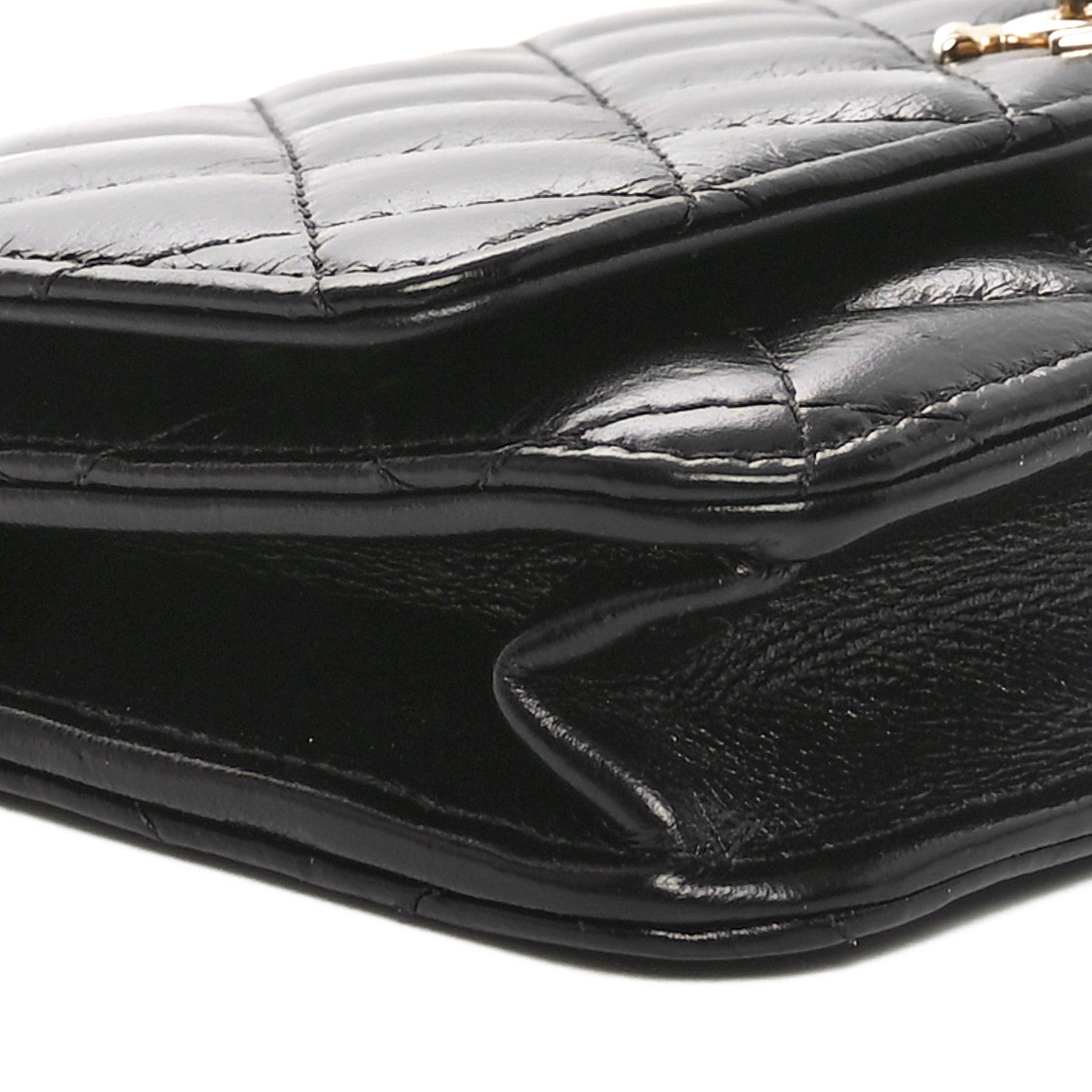 Chanel Shiny Aged Calfskin Enamel Logo Quilted Wallet On Chain WOC Black 9 of 10