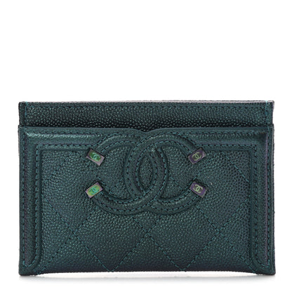Chanel Iridescent Caviar Quilted Filigree Card Holder Dark Turquoise 1 of 9