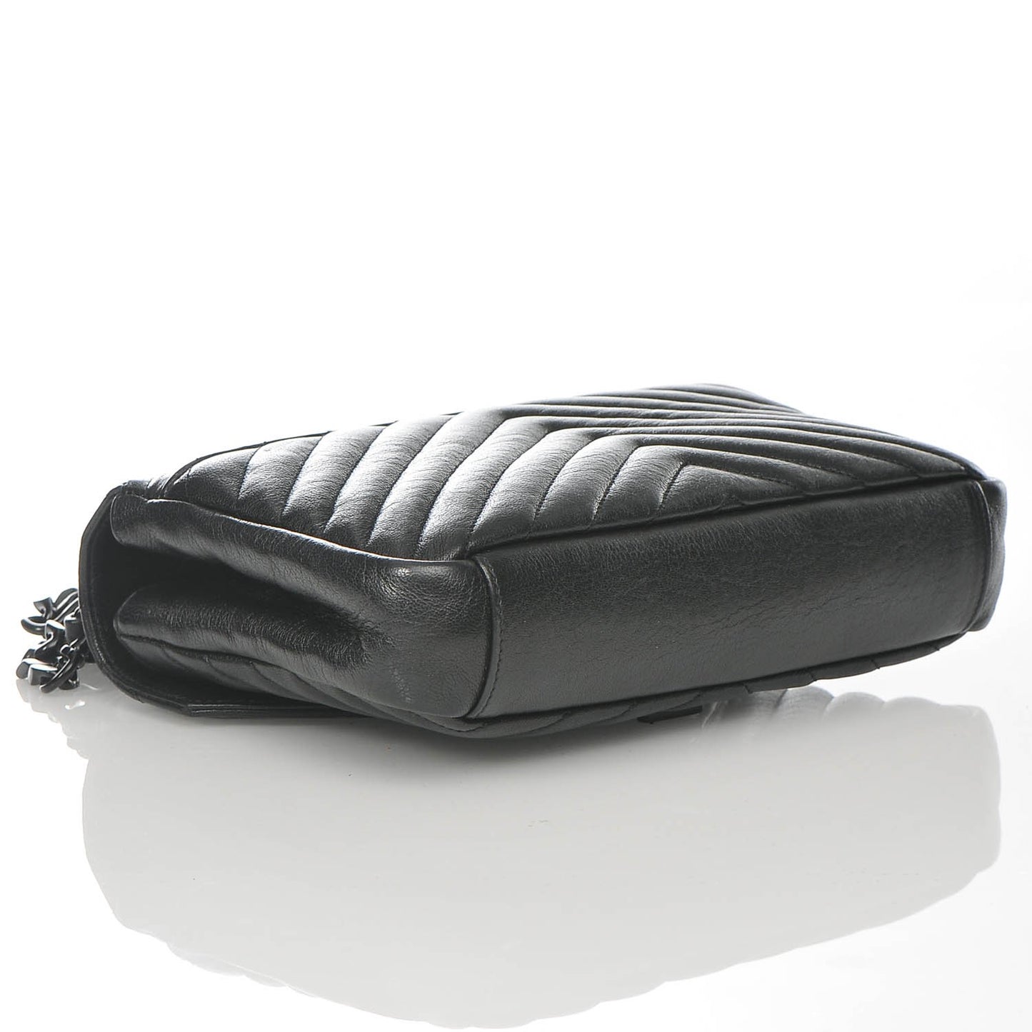 Sheepskin Matelasse Chevron Monogram Medium College Bag Black