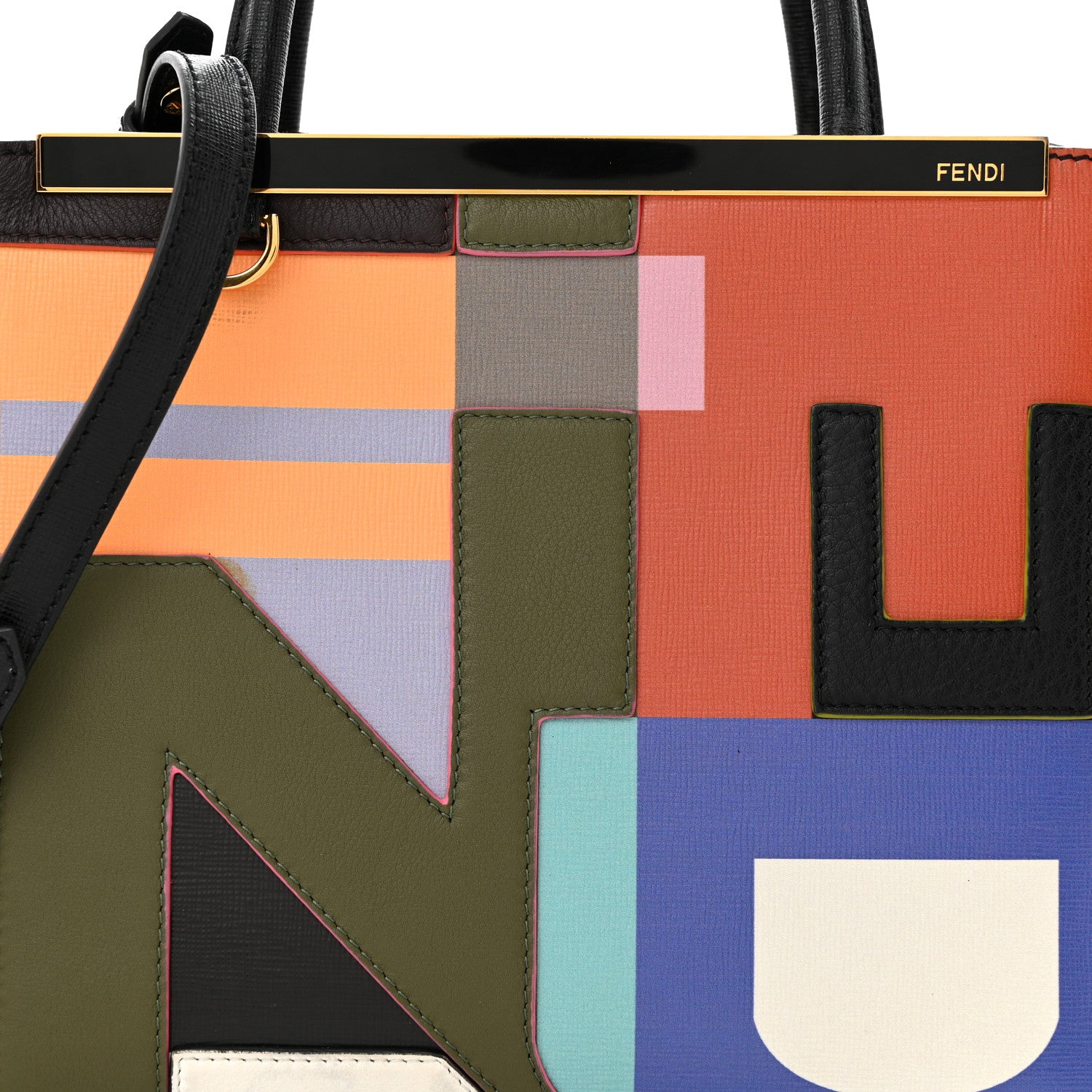 Fendi Vitello Elite Geometric Logo Petite 2Jours Tote Multicolor 7 of 17