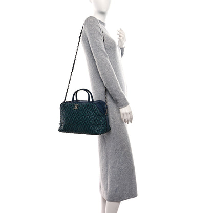 Chanel Calfskin Woven Bowling Bag Green Navy Blue 2 of 9