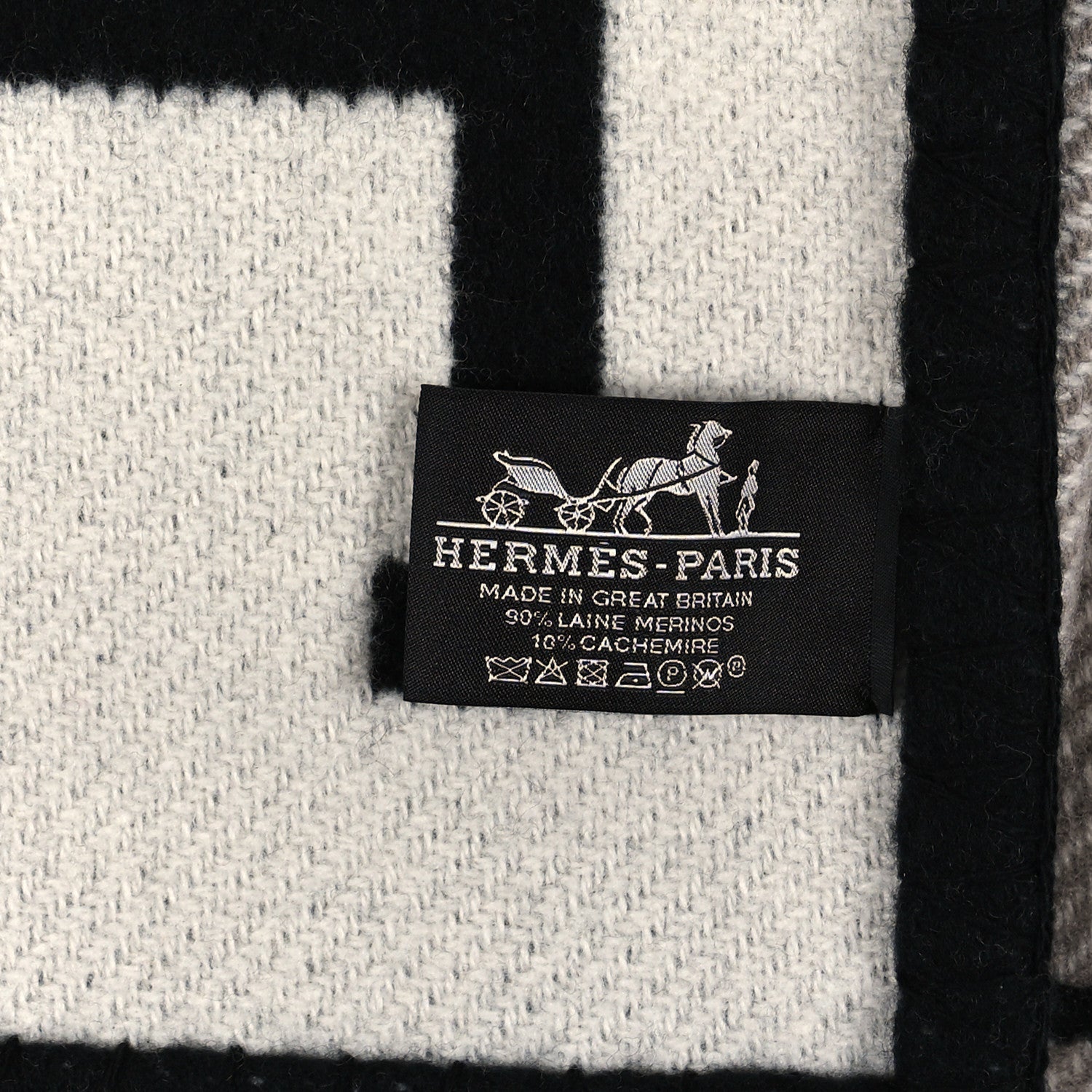 Hermes Wool Cashmere Avalon III Blanket Ecru Black 3 of 3
