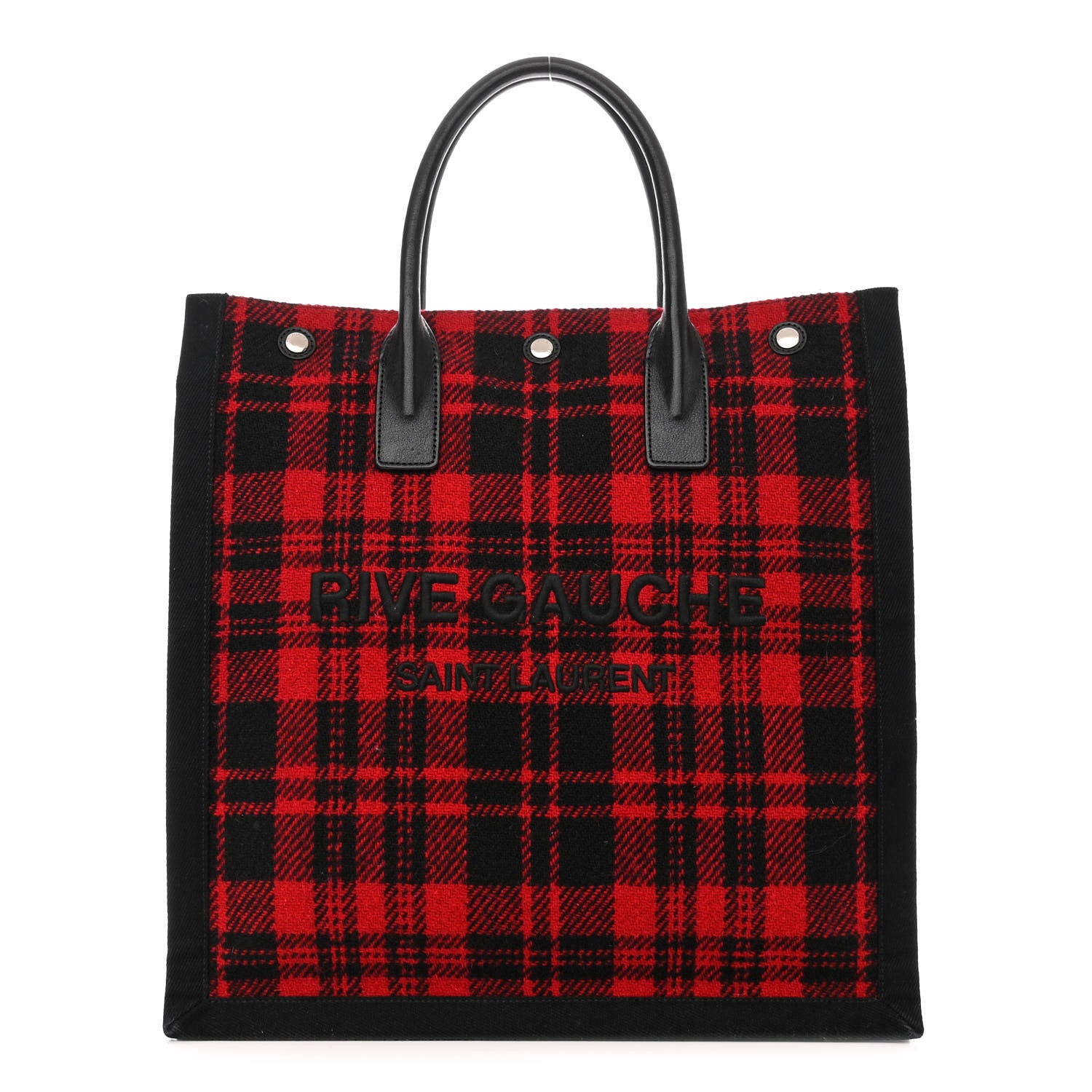 Saint Laurent Wool Tartan Rive Gauche Noe Tote Red Black 1 of 12