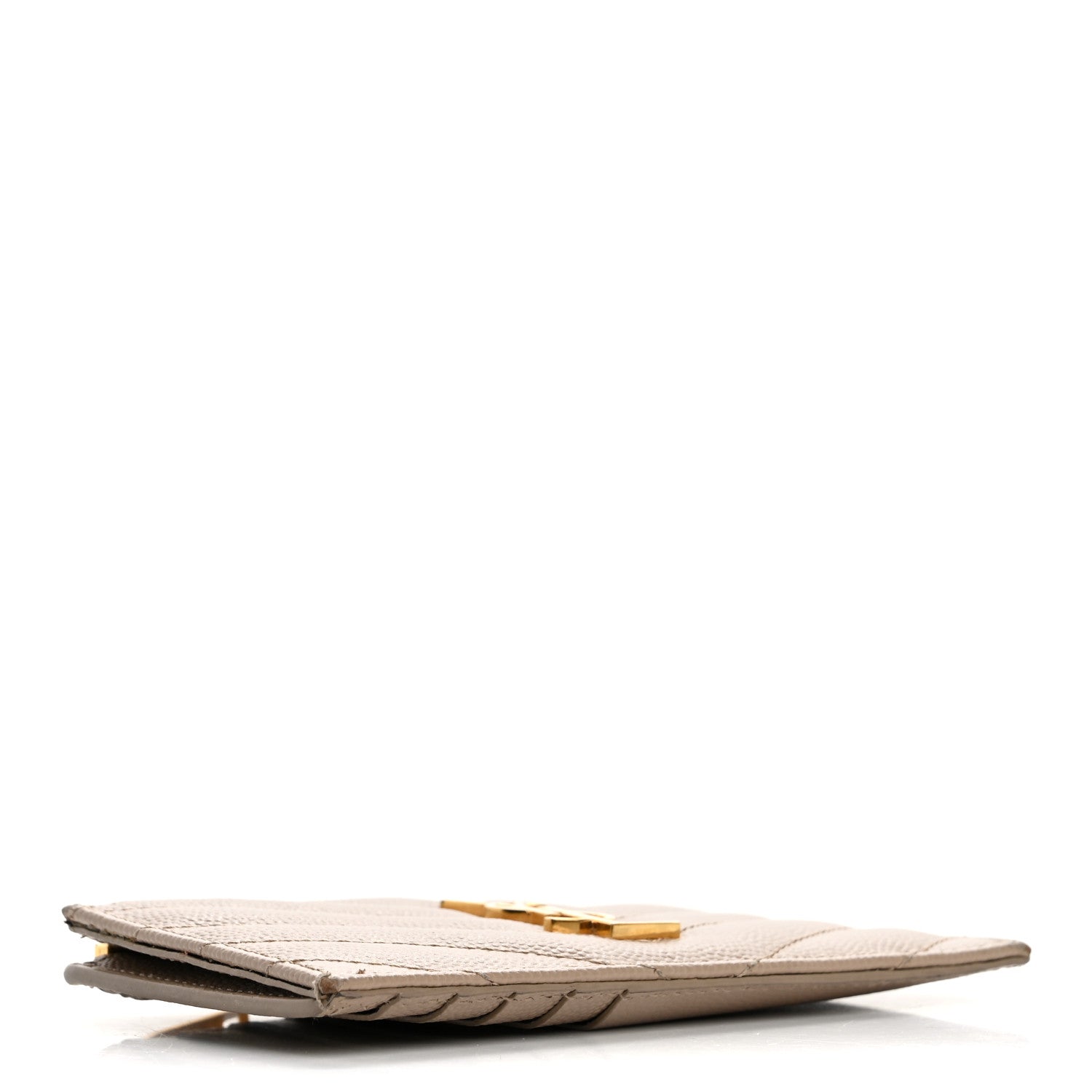 Saint Laurent Grain De Poudre Matelasse Chevron Monogram Fragments Zippered Card Case Deep Beige 4 of 13