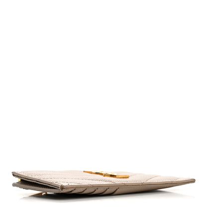 Saint Laurent Grain De Poudre Matelasse Chevron Monogram Fragments Zippered Card Case Deep Beige 4 of 13