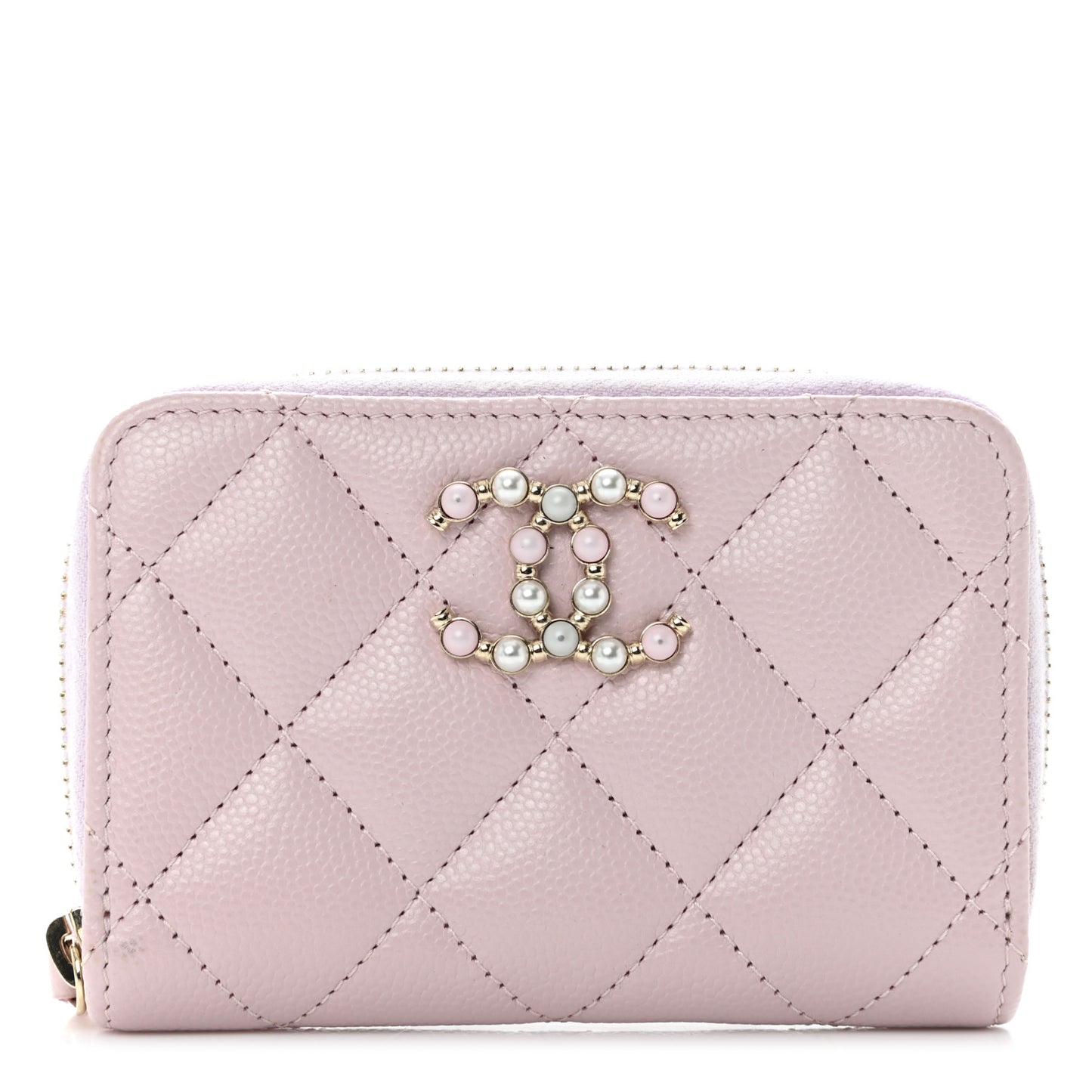 Caviar Quilted Pearl Coco Candy Zip Coin Purse Light Pink