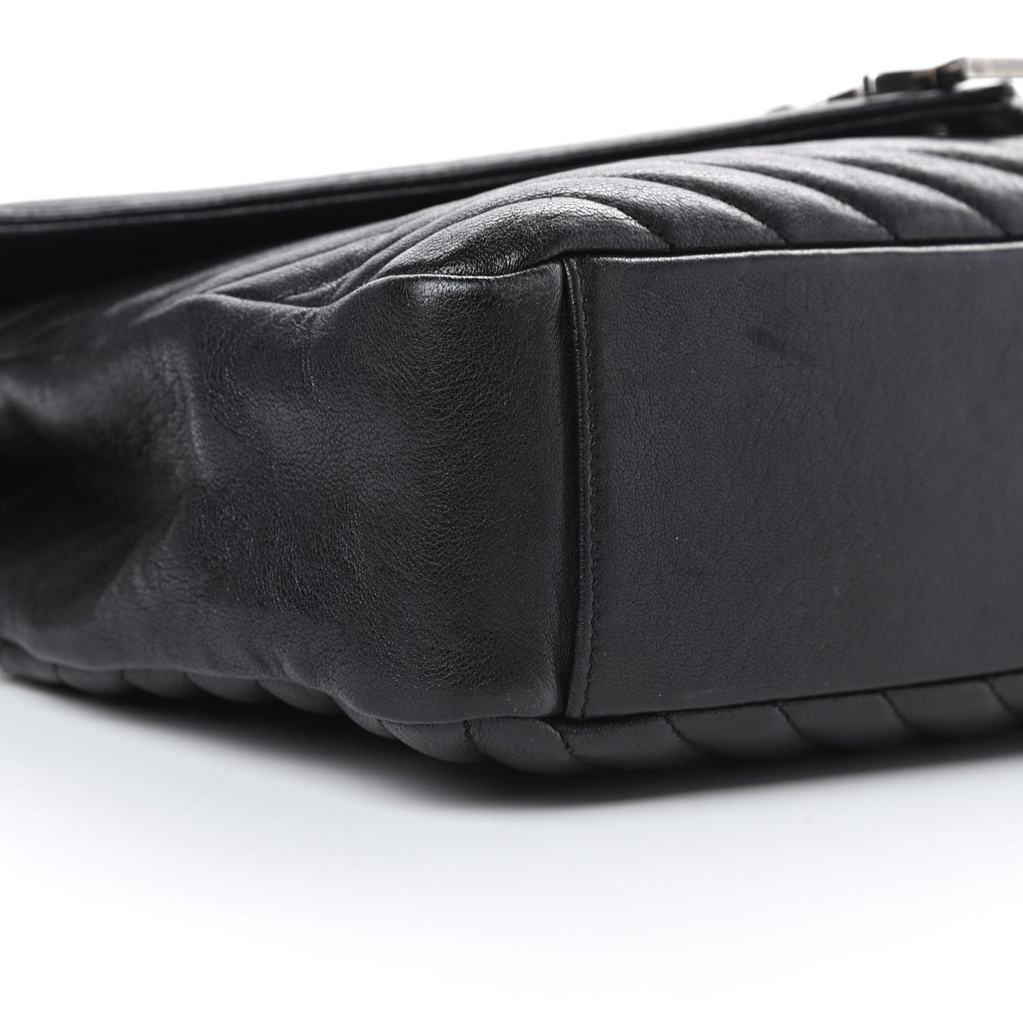 Sheepskin Matelasse Chevron Monogram Large College Satchel Black